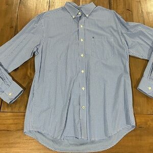 Izod Premium Essentials Men’s Button Down Shirt, Size M, Blue/White Gingham